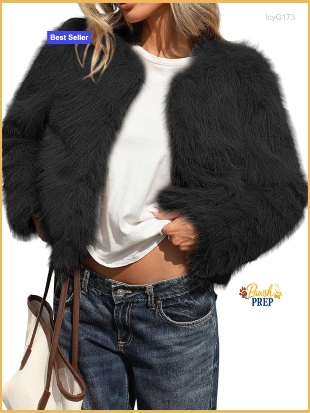Fluffy Faux Fur Cropped Coat with Hooks & Pockets